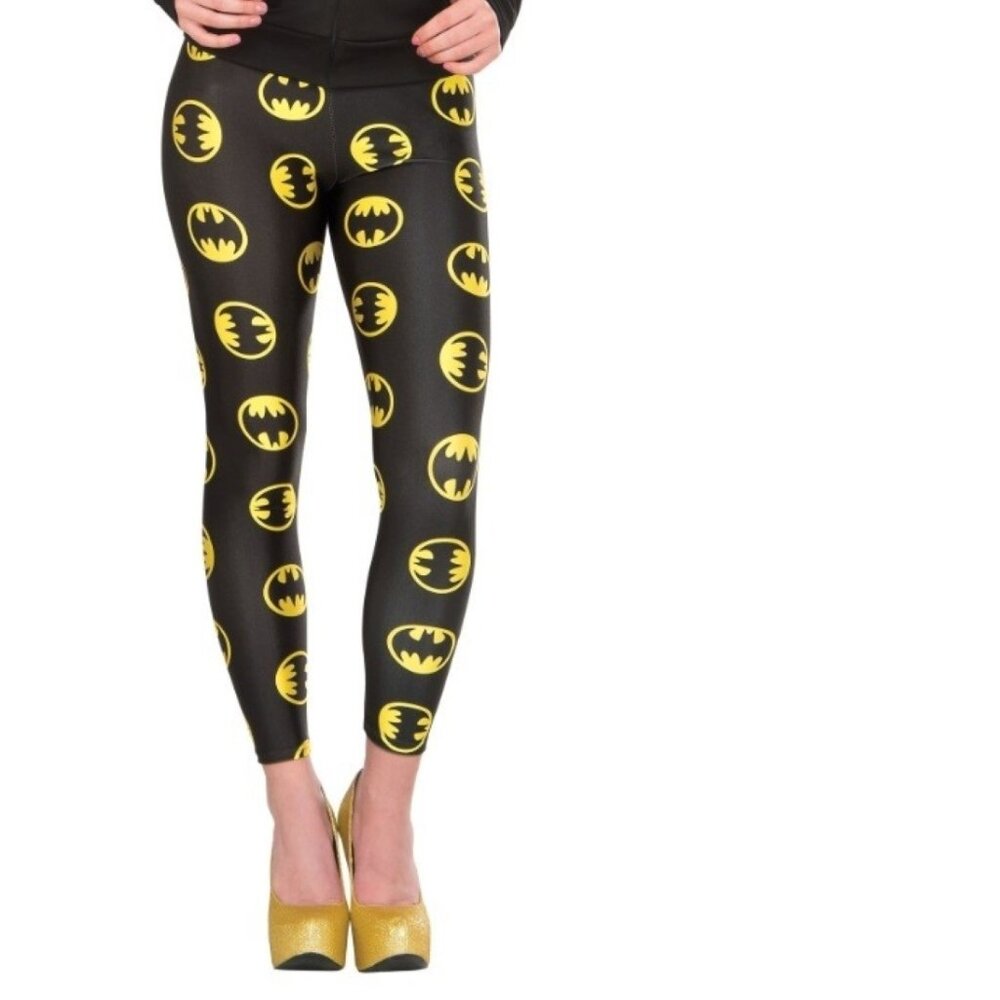 Halloween Batman Leggings ages 14+ Batgirl Black Yellow Logo Elastic Waist